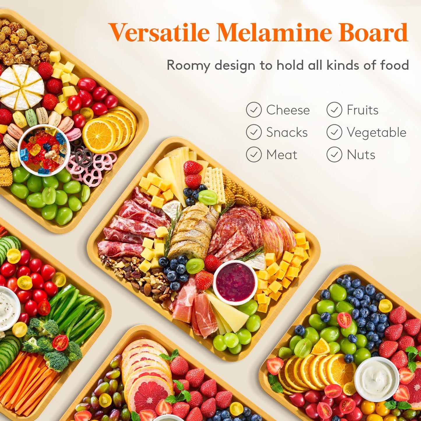 Lifewit 1 Compartment Melamine Charcuterie Board, 11 x 14 Inch Portable Cheese Board with Plastic Lockable Clear Lid, Travel Charcuterie Board Serving Platter with Cover for Snacks, Fruit, Appetizers