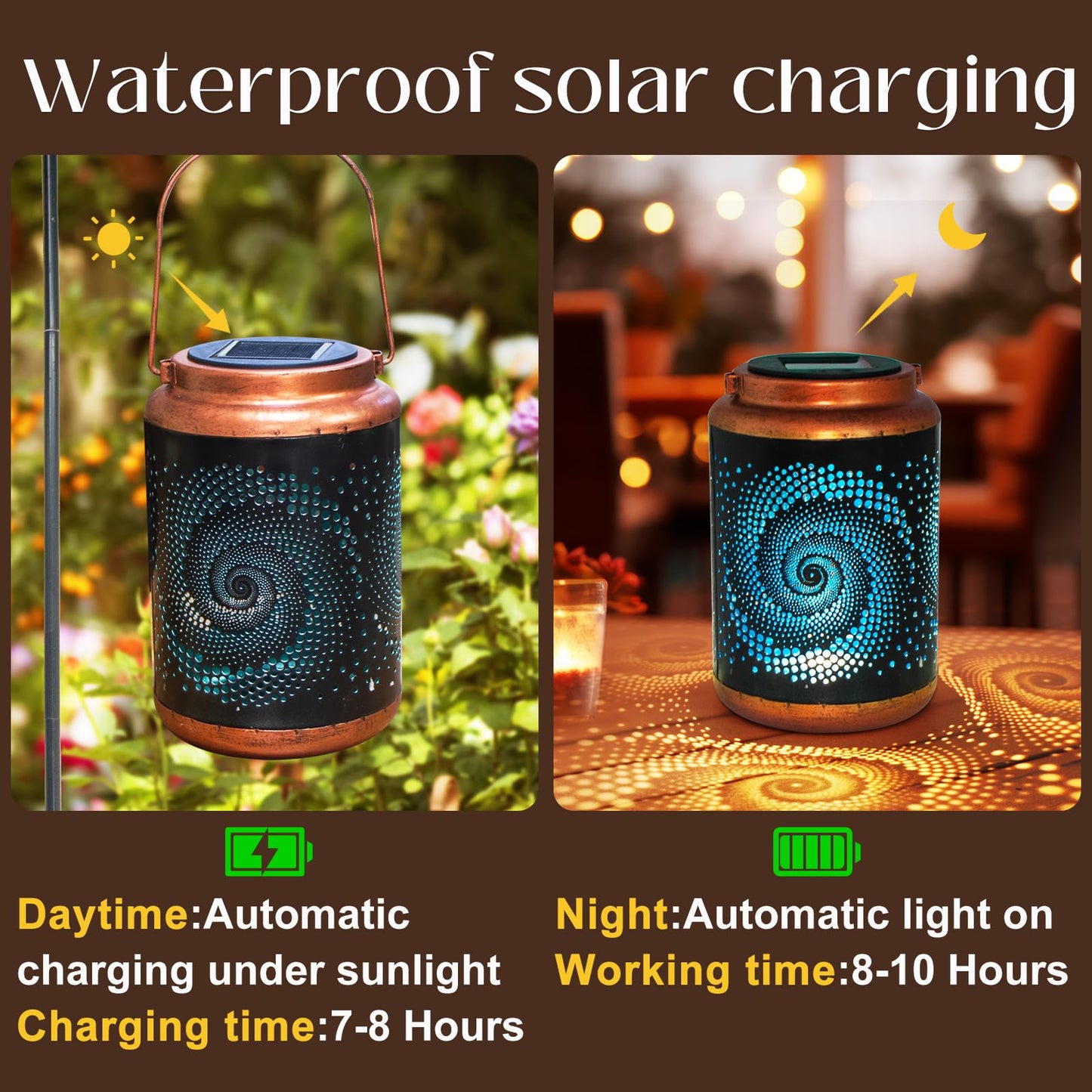 DIBIEECN Birthday Gifts for Women Mom Grandma Wife, Solar Lanterns Outdoor Waterproof, Metal Hanging Lights Garden Decor, LED Decorative Lantern for Patio Porch Backyard, Blue, 2 Pack