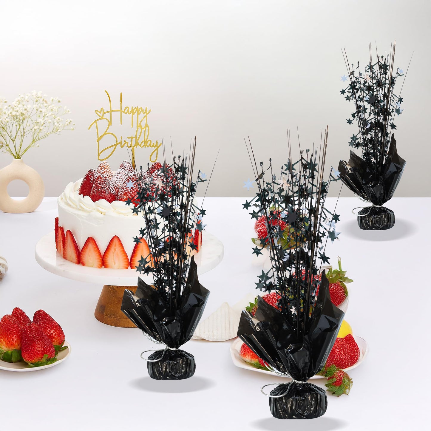 Gyufise 6 Pack Metallic Foil Spray Centerpiece Star Table Decoration Burst Table Centerpieces Table Decor for Birthday Wedding Anniversary Graduation Holiday Party Supplies Black