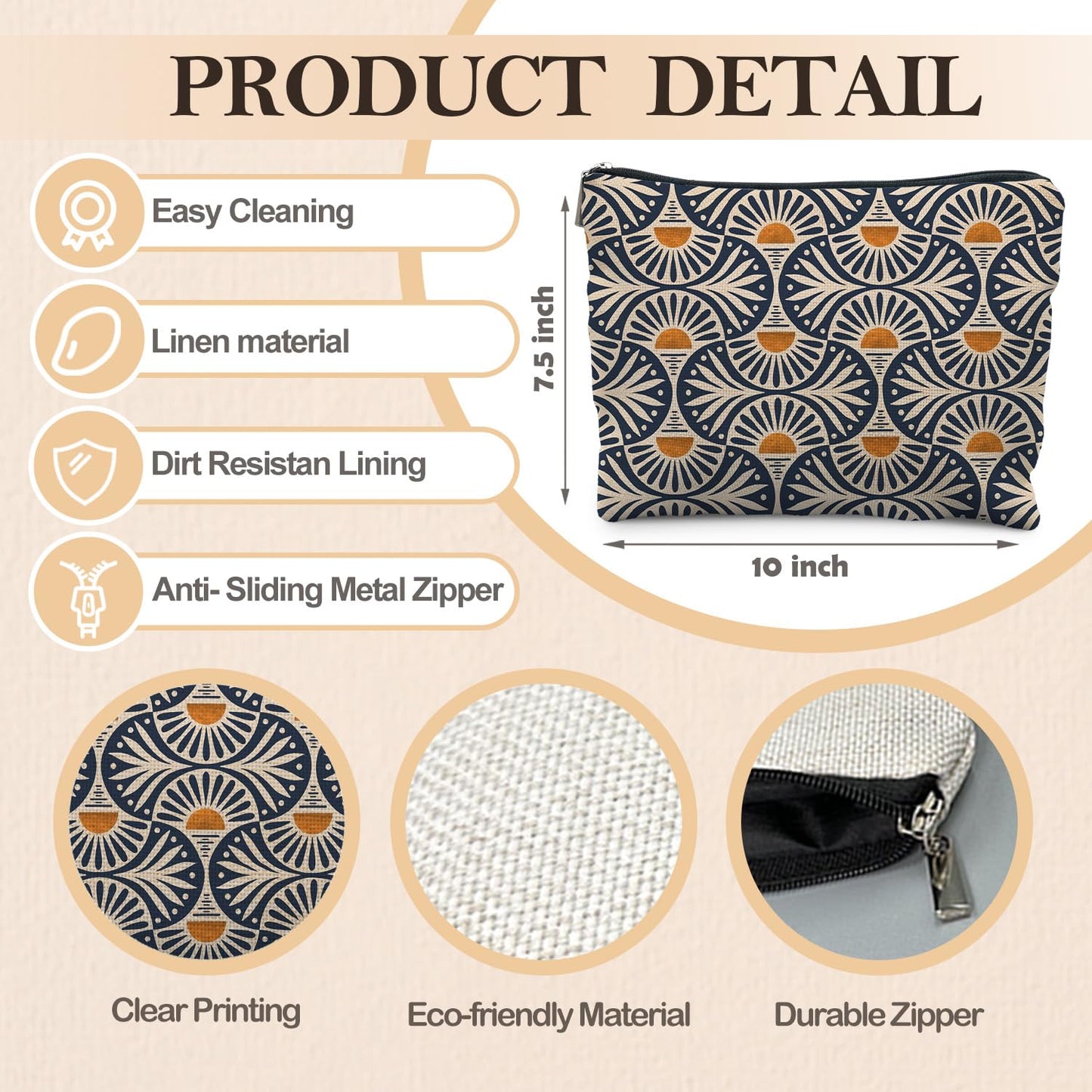 RYYCDOI Boho Makeup Bag Gifts for Women, Sunset Leaf Aesthetic Makeup Pouch