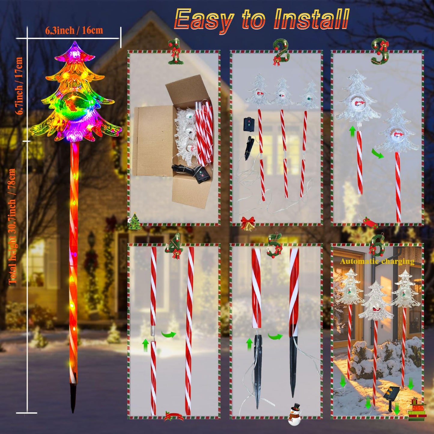 Trunfiste 30.7'' Larger Christmas Decorations Outdoor Solar Pathway Lights, 3Packs Solar Christmas Trees with Colour 51LEDS, Xmas Tree Candy Cane Stake Lights Outside for Garden Porch Path Yard Decor