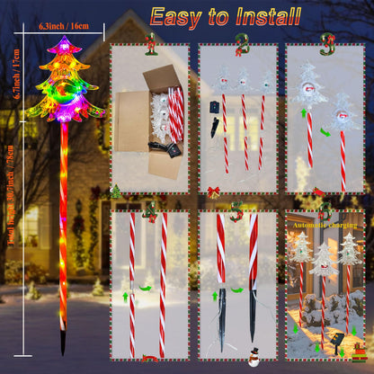 Trunfiste 30.7'' Larger Christmas Decorations Outdoor Solar Pathway Lights, 3Packs Solar Christmas Trees with Colour 51LEDS, Xmas Tree Candy Cane Stake Lights Outside for Garden Porch Path Yard Decor