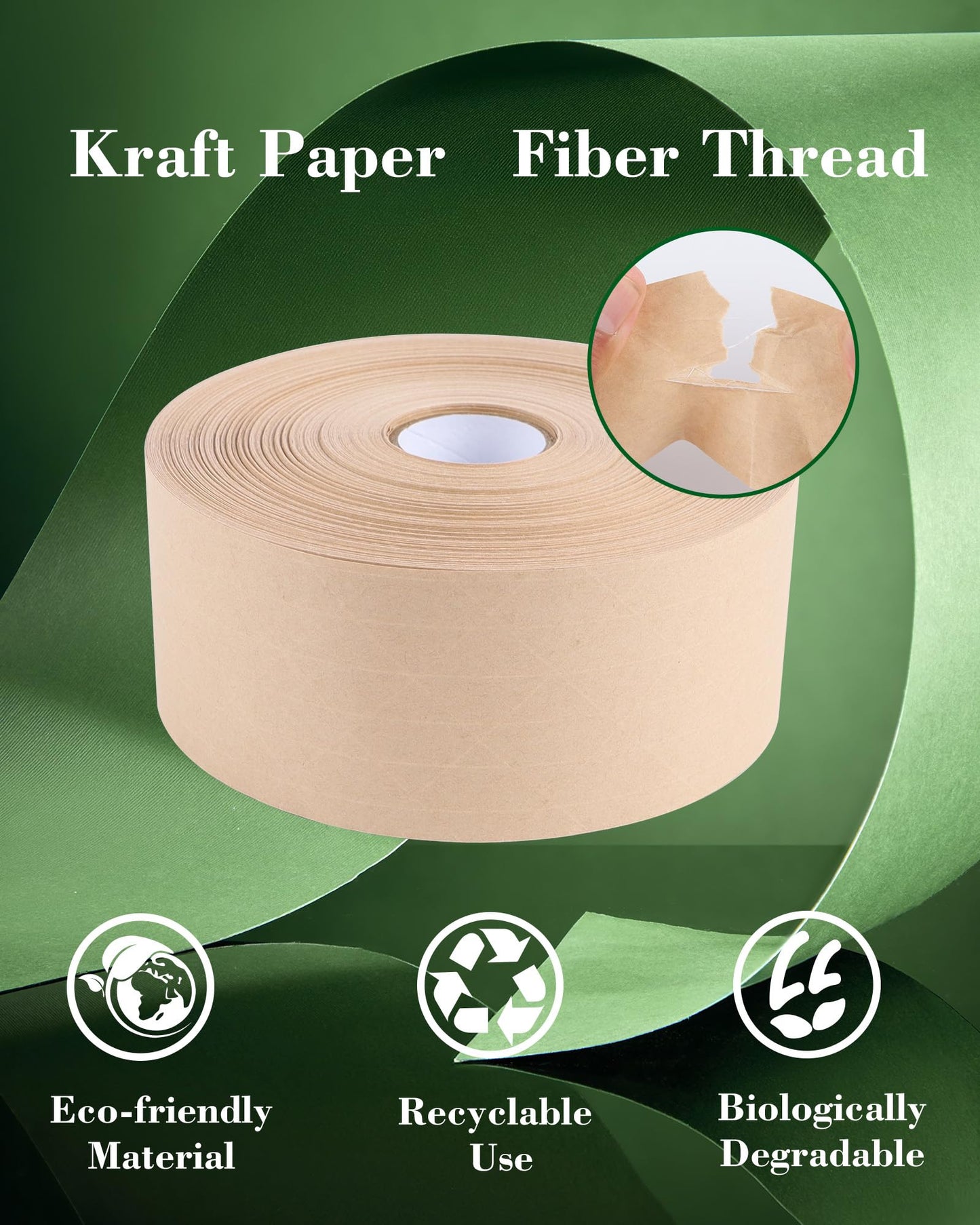 Lichamp 2-Pack Water Activated Kraft Paper Tape, 2.75" x380 ft Heavy-Duty Eco-Friendly Packaging Tape, Recyclable & Writable for Shipping, Ecommerce, Logistics Boxes