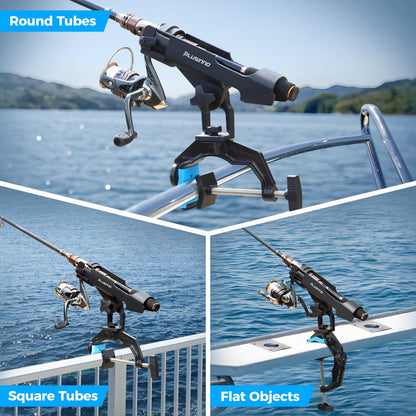 PLUSINNO 1 Pack Fishing Rod Holders for Boat, Upgraded Fishing Rod Holder with Enlarge Clamp, Innovative Dual-V Shaped Design, Fit Round/Square Tube Boat Fishing, Fishing Gear, Gifts for Men