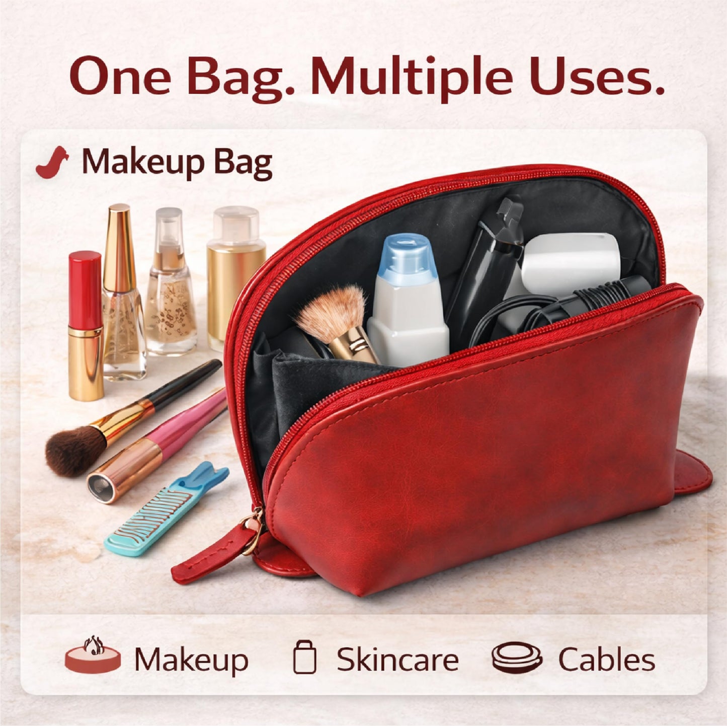 TheAntiq Genuine Leather Toiletry Bag for Men & Women, Leather Makeup Bag, Travel Dopp Kit Organizer with YKK Zipper, Handmade Cosmetics Case for Toiletries & Makeup (9 x 6 x 4 Inch)