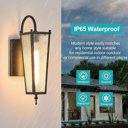 Outdoor Wall Light, Black Metal Sconce, 17.1in Exterior Waterproof Lantern with Clear Glass, Farmhouse Porch Wall Mount Lighting for Garage, Patio, Front Door