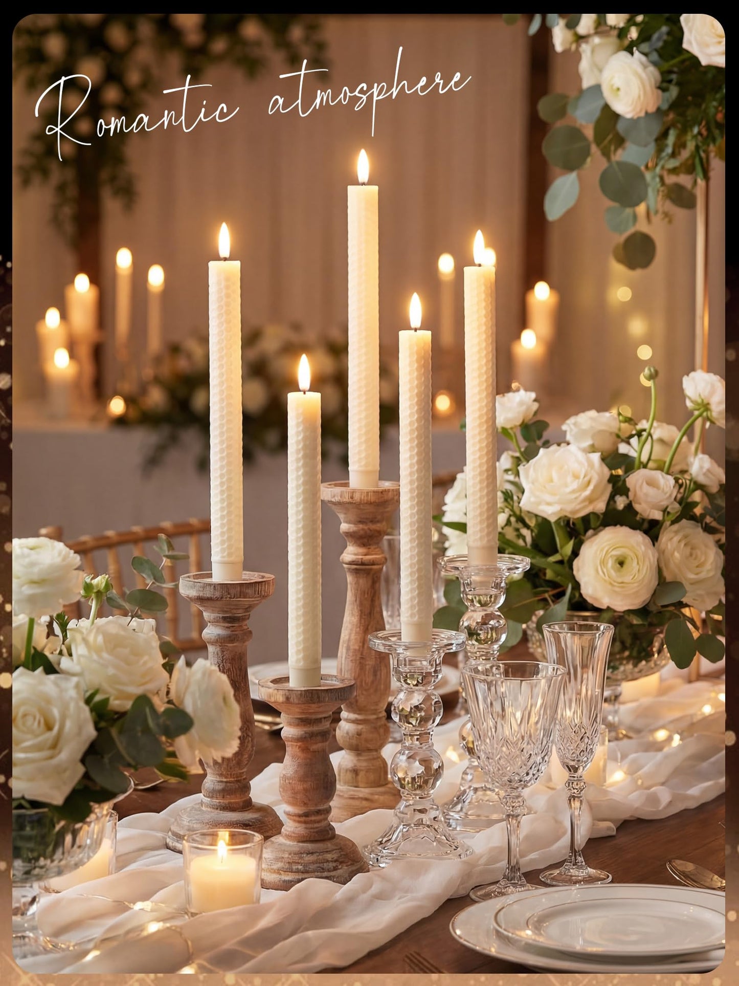 Treela 24 Pcs Flameless Taper Candles Battery Operated Bulk Fake Candles Light LED Candle Sticks Flickering Tapered for Easter Wedding Anniversary Decoration(Honeycomb,10 Inch,Ivory)