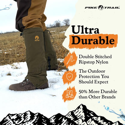 Pike Trail Adjustable Leg Gaiters - Lightweight, Waterproof - Leg Guards for Men & Women - Hiking Essentials Ideal for Hunting, Trekking & Fishing - Black - 1 Pair
