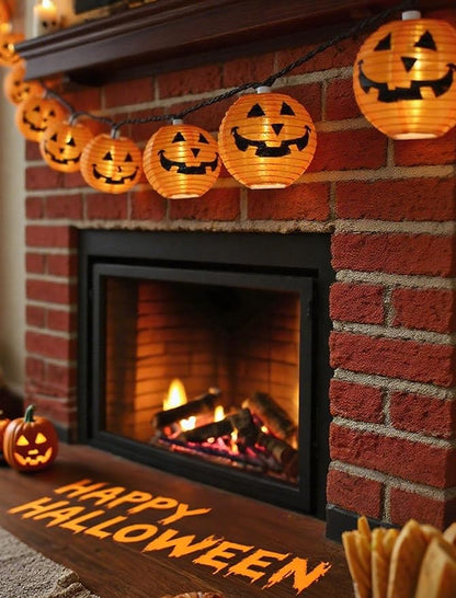 Charming Halloween Pumpkin Lantern Lights, 12ft 20 LED UL Certified String Lights, Unique Fabric Jack o' Lanterns for a Whimsical Indoor & Outdoor Party Glow