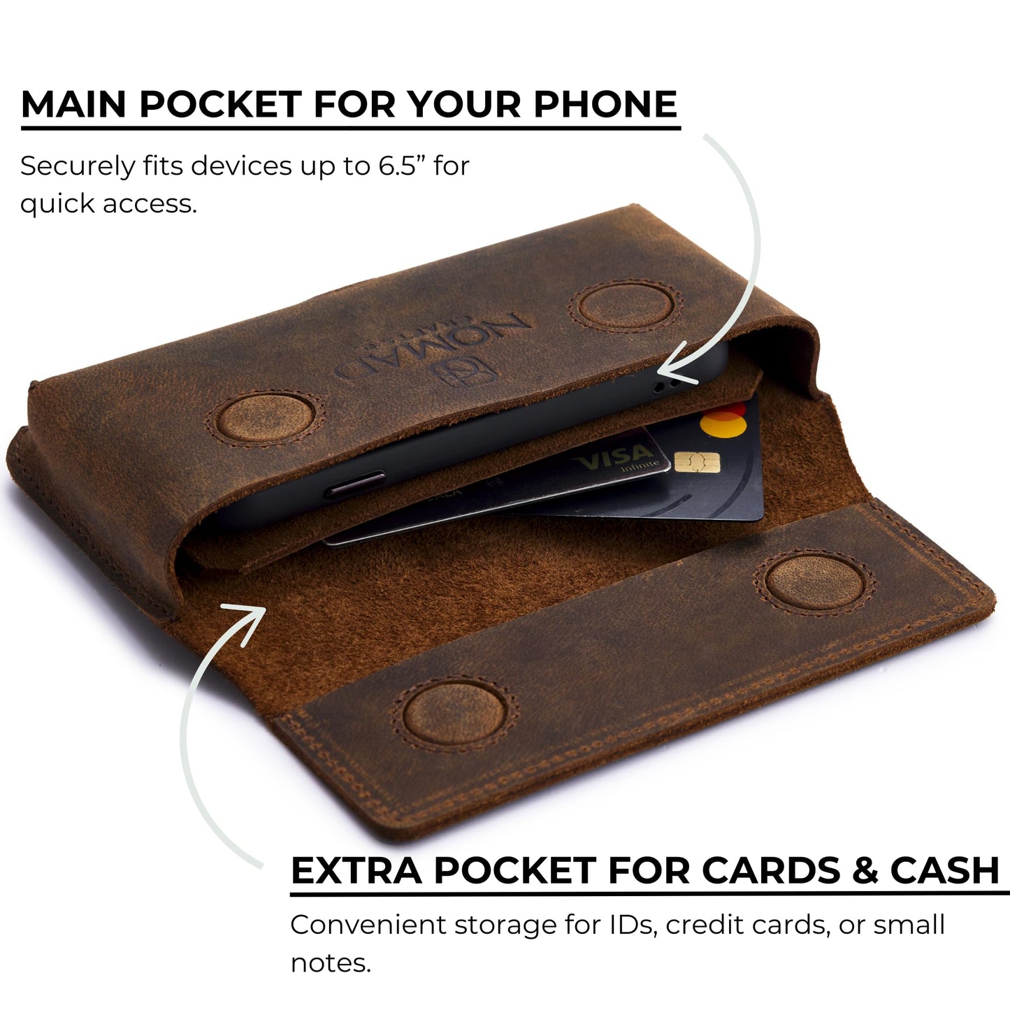 Genuine Leather Horizontal Phone Holster for Men, Horizontal Cell Phone Holder for Belt w/Magnet Closures, Handcrafted Cellphone Case for iPhone and Smartphones