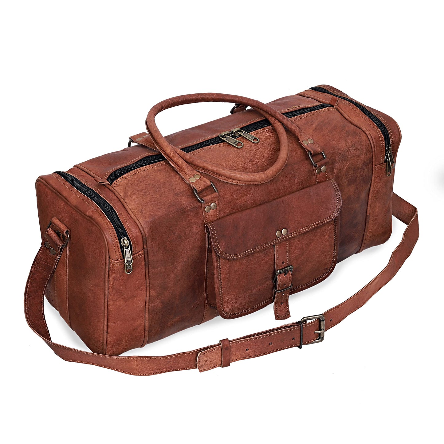 24 Inch Large Leather Duffel Travel Duffle Gym Sports Overnight Weekender Bag (brown)