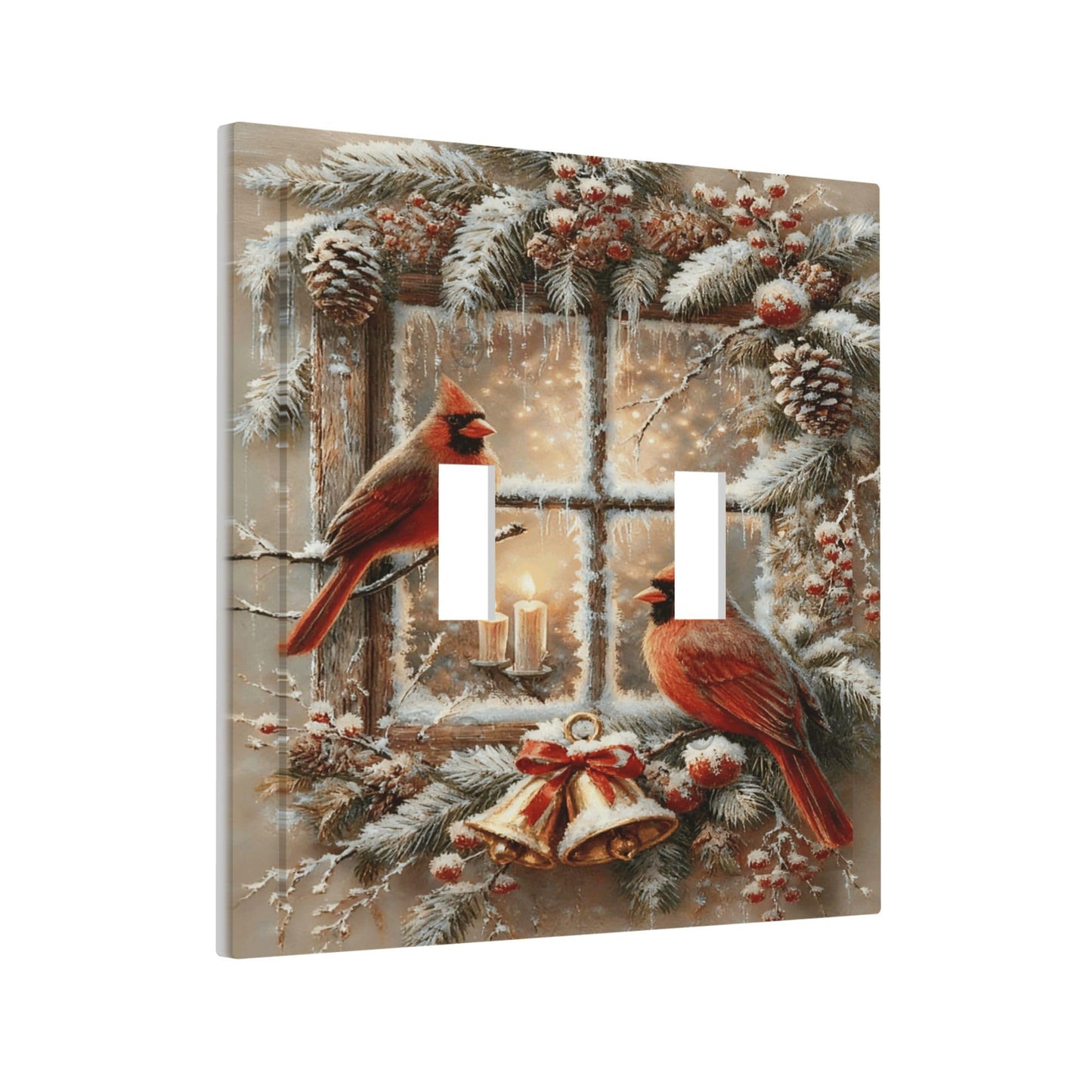 Decorative Art Light Switch Covers Christmas Birds & Bells 2 Gang Double Toggle Wall Plate Decorative Switchcover Electrical Switchplate for Home Decor