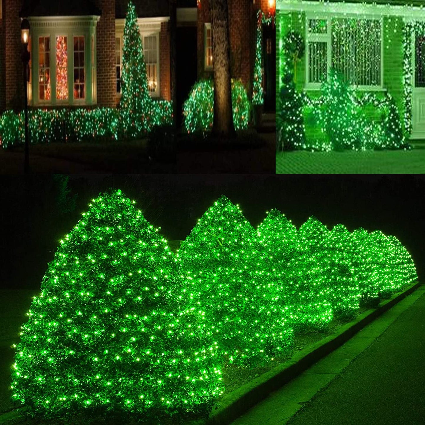 HISHINY Christmas Net Lights Outdoor, 5ftx5ft 100LED Green Wire, Connectable Bush Mesh Net Lights String for Christmas,St. Patrick's Day Party,Shrub,Yard,Tree (Green)