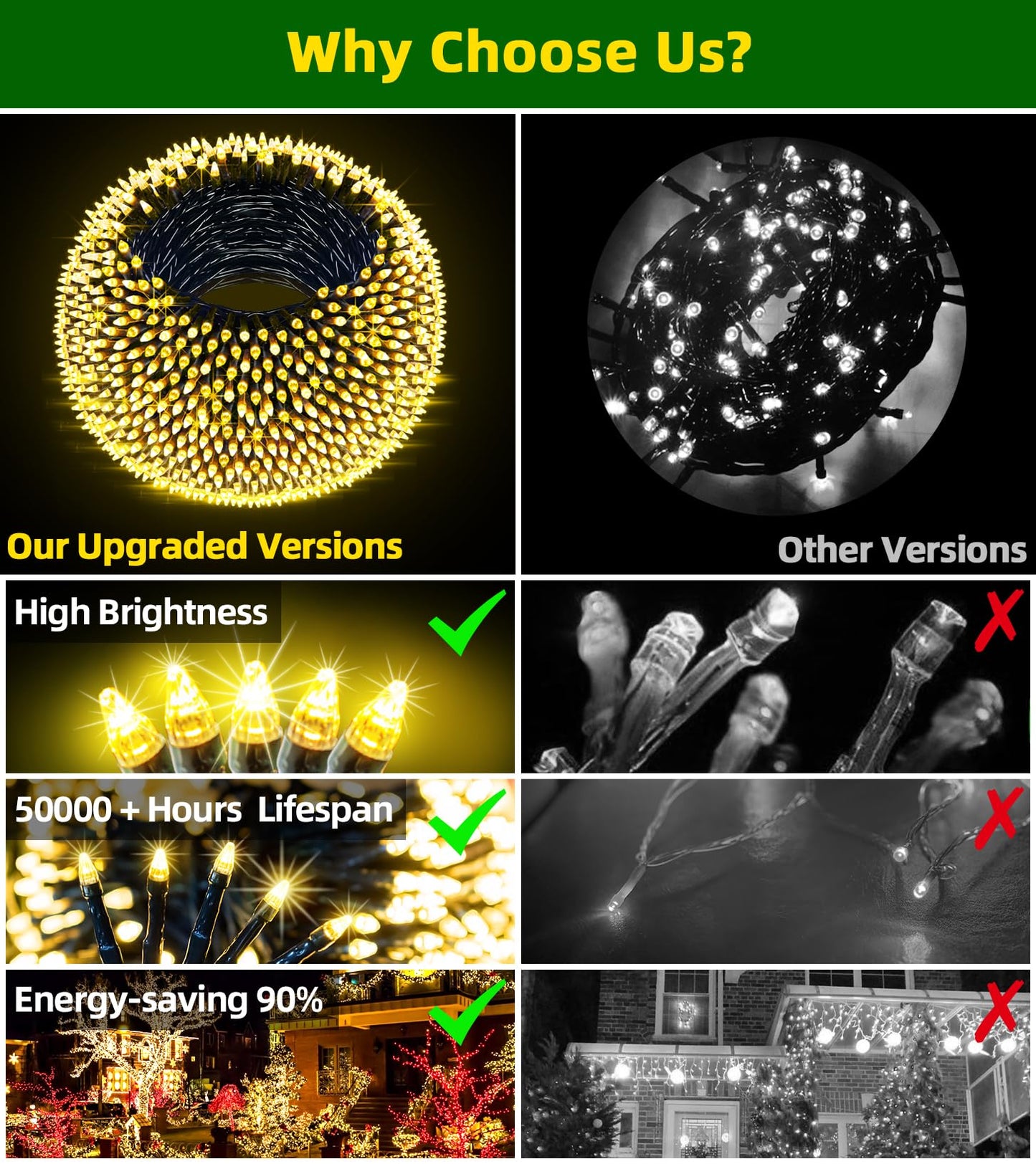 QUHUATU 750 LED 240FT Christmas Lights Outdoor,12 Lighting Modes Christmas String Lights with Timer, Dimmable Warm White LED StringLights Waterproof for Yard Tree Wedding Party Holiday Warm White