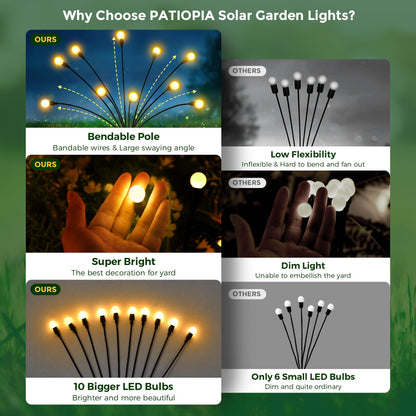 PATIOPIA Solar Garden Lights, 80 LED Firefly Garden Lights Solar Outdoor, Solar Lights for Outside Sway by Wind,Outdoor Solar Lights Waterproof for Yard Patio Pathway Decoration (8 Pack)