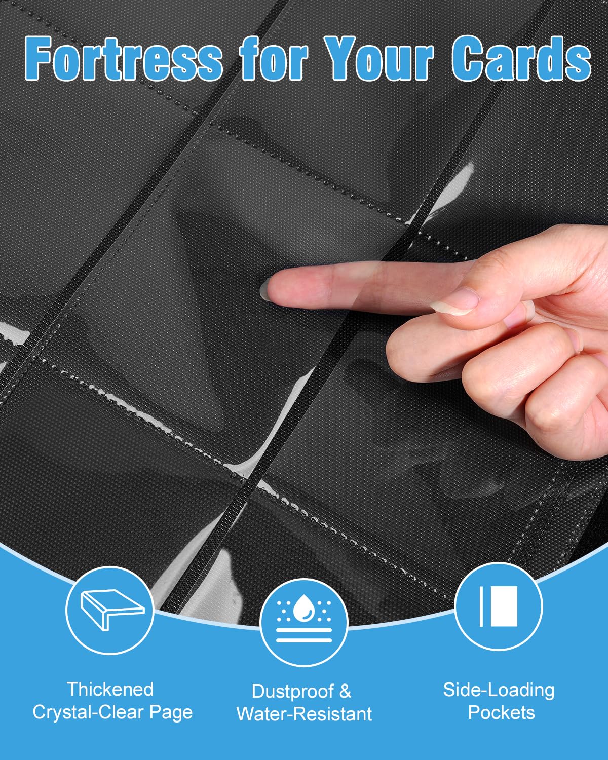 Lzerking 2 Pack Card Binder 1080 Capacity Set with Zipper | 30-Page Per Binder with 9-Pocket Pages PU Leather Card Organizer Storage for Trading Cards, Sports Cards, Game Cards(black)