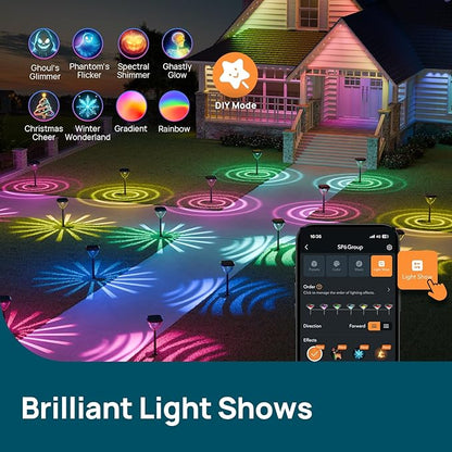 Linkind Smart Solar Pathway Lights SP6, in-App Pattern Switching Solar Lights Outdoor Waterproof, Solar & Wired Charging Color-Changing Landscape Lighting, Christmas Decor for Yard, Patio (4 Pack)