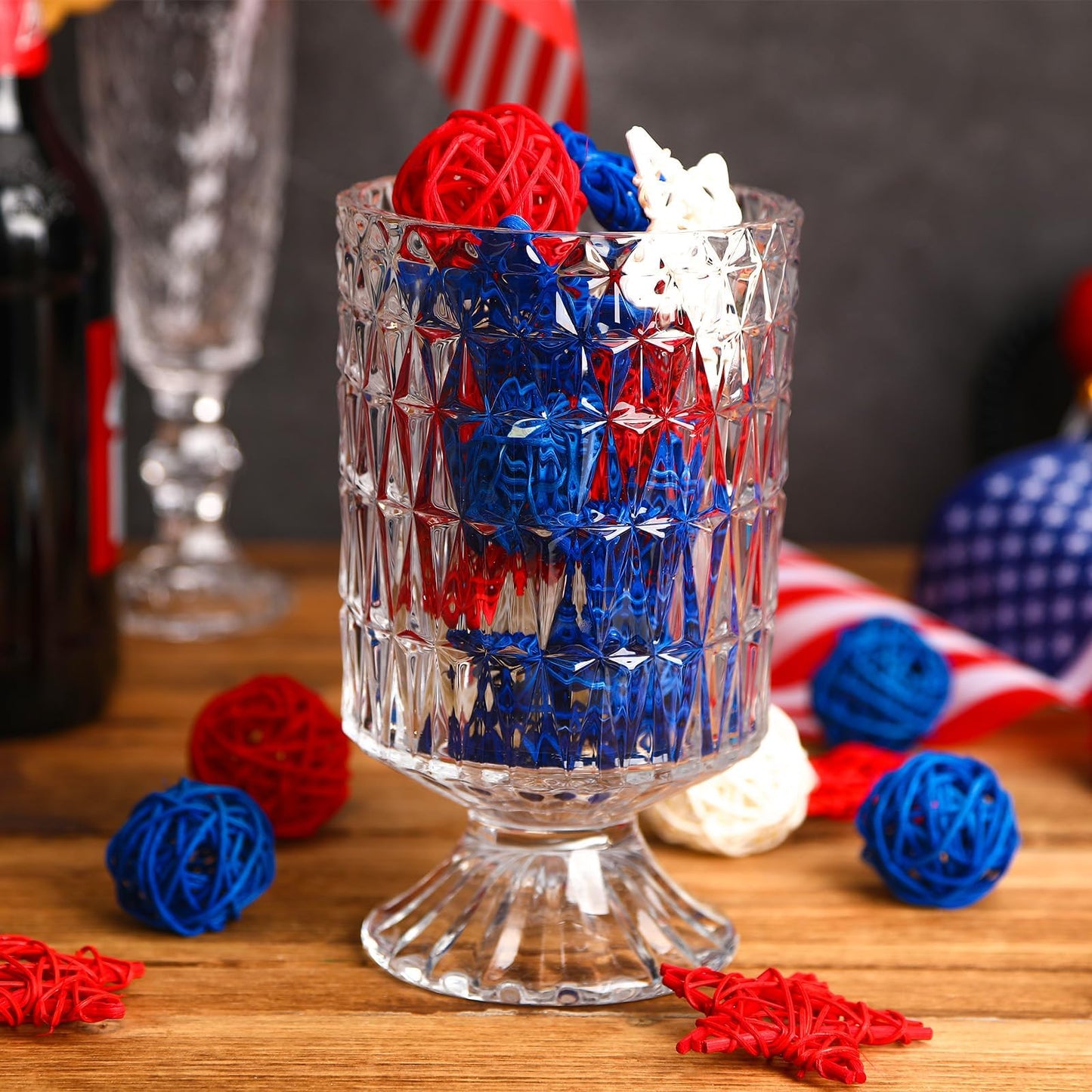 NOVWANG 40 Pcs 4th of July Star Rattan Balls Decoration Centerpieces Red Blue White Wicker Ball for 4th of July Independence Day Patriotic Party Decoration Table Vase Bowl Filler Hanging Decor