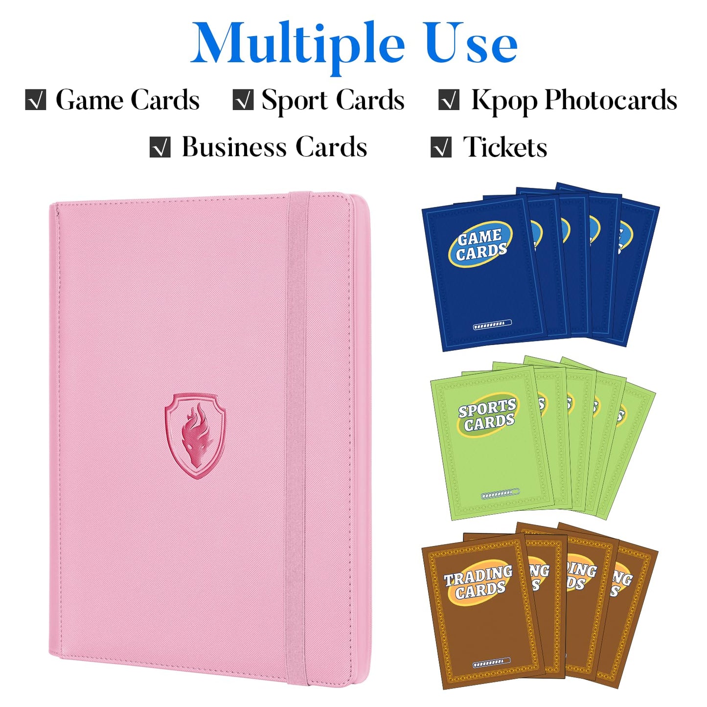 Premium 9 Pocket Card Binder for 540 Cards, Fabmaker PU Cover Trading Card Binder, Sturdy Card Collection Album, Sleek Card Holder Folders for Game Cards & Sports Cards, Pink