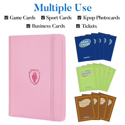Premium 9 Pocket Card Binder for 540 Cards, Fabmaker PU Cover Trading Card Binder, Sturdy Card Collection Album, Sleek Card Holder Folders for Game Cards & Sports Cards, Pink