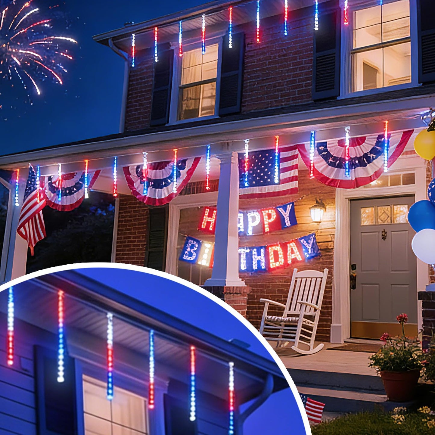 TWINGLEHOME 10 Set 12" 240 LED Meteor Lights with Built-in Connectors – Red, Blue, White for Nation Day