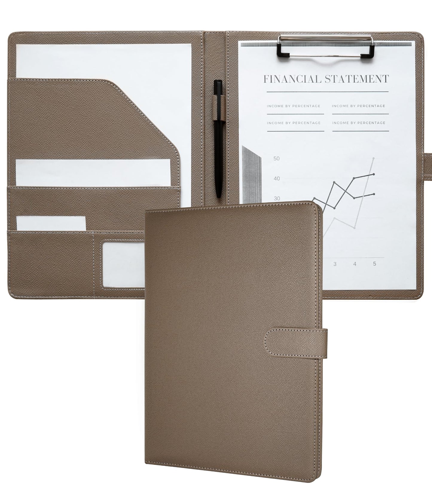 Zreal Padfolio Portfolio for Women and Men, Faux Leather Clipboard Folder with Document Organizer, Business Card & Pen Holder, Fits A4 Letter Size Legal pad for Work, Office & Conference (Taupe)