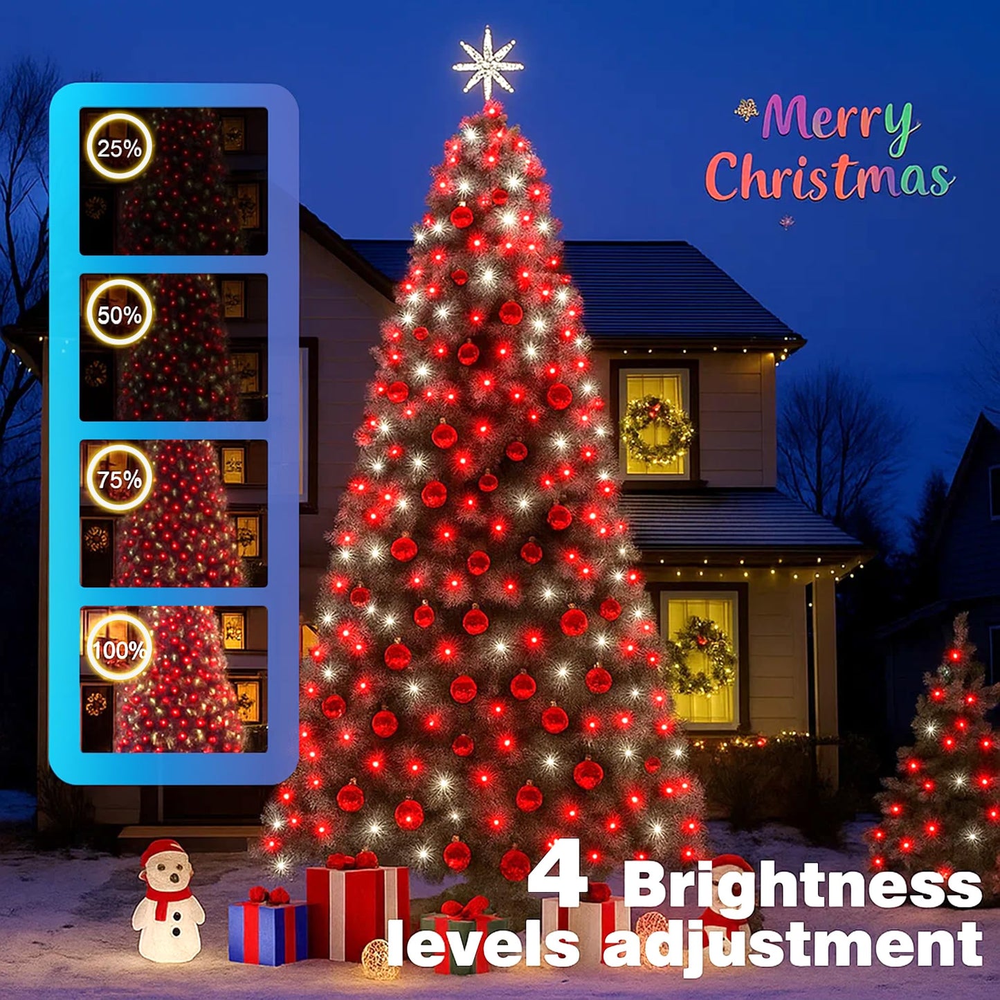 Domolli Christmas Lights 500LED 164FT, Waterproof Christmas Tree Lights with 8 Modes, Remote Control 3 Timers & Memory Function Xmas Decorations for House and Holiday (White and Red)