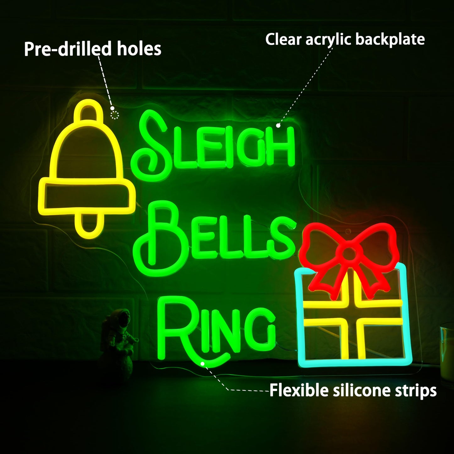 AEHEMNGZ Sleigh Bells Ring Neon Sign for Wall Decor Bells Christmas Neon Light for Party Holiday Home Decor Fun Christmas Gift Idea（16.5 * 12.6 In）