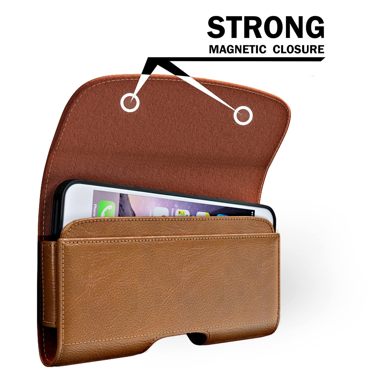 PiTau Holster for Large iPhone Plus, Pro Max Models 16 15 14 13 12 11 Xs Max – Cell Phone Belt Holder Clip Case, ID Card Carrying Pouch (Fits Otterbox Commuter Case) Brown
