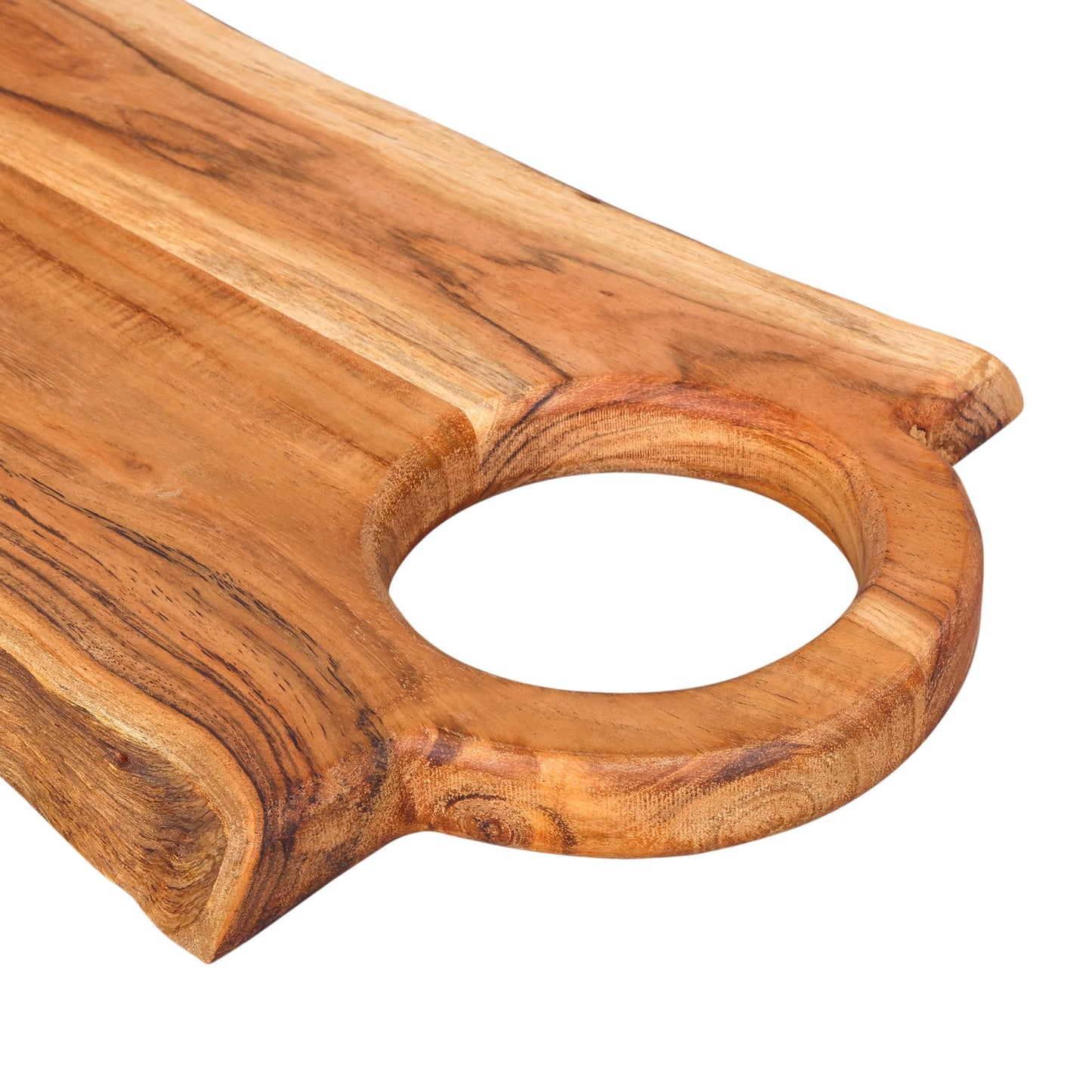 GoCraft Acacia Wood Live Edge Cutting Board – 17 x 10 Inch – with Internal Round Handle | Rustic Rectangular Charcuterie Board | Cheese Serving Tray | Wooden Chopping Block | Kitchen Cutting Platter