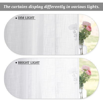 RYB HOME White Curtains Linen Textured Sheer Light Filtering Semi Sheer Curtains 84 inches Long Half Privacy Window Drapes for Living Room Bedroom Dining, Length 84 by Width 52 inch, 2 Panels Set