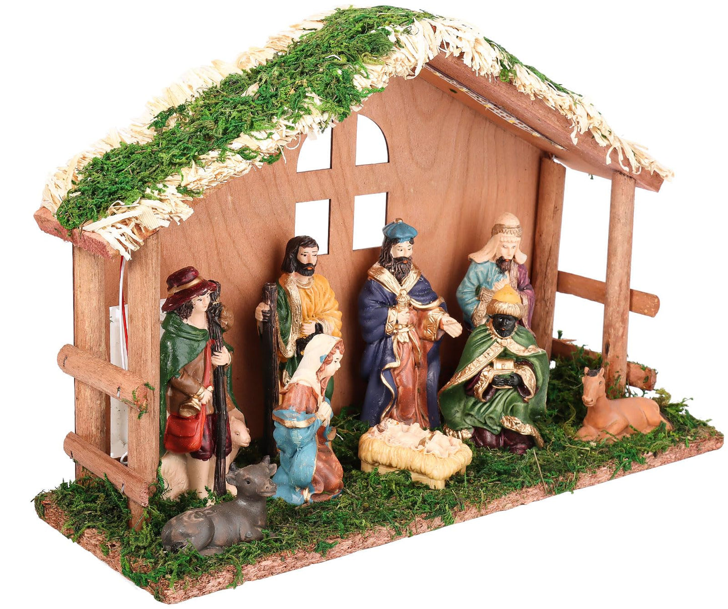 PALZIK Lighted Christmas Nativity Set, Nativity Sets for Indoor with Wooden Stable, Nativity Scene Set & Figures for Christmas Decorations Indoor Tabletop Decorations