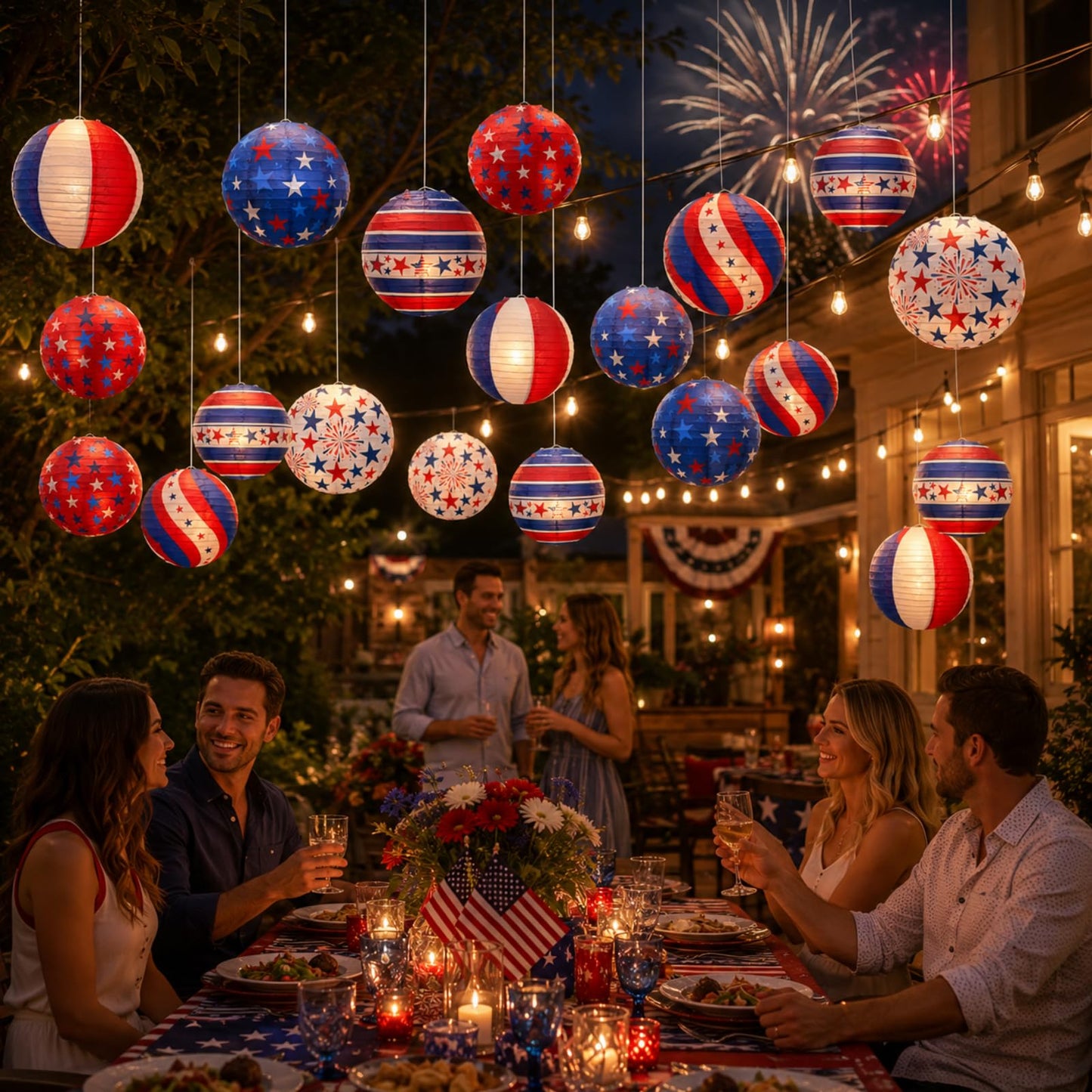 ADLKGG 4th of July Independence Day Paper Lanterns Party Decorations for Patriotic American Stars and Stripes Blue Red Memorial Day Decorations, Citizenship Party Decorations, Labor Day, 12PCS