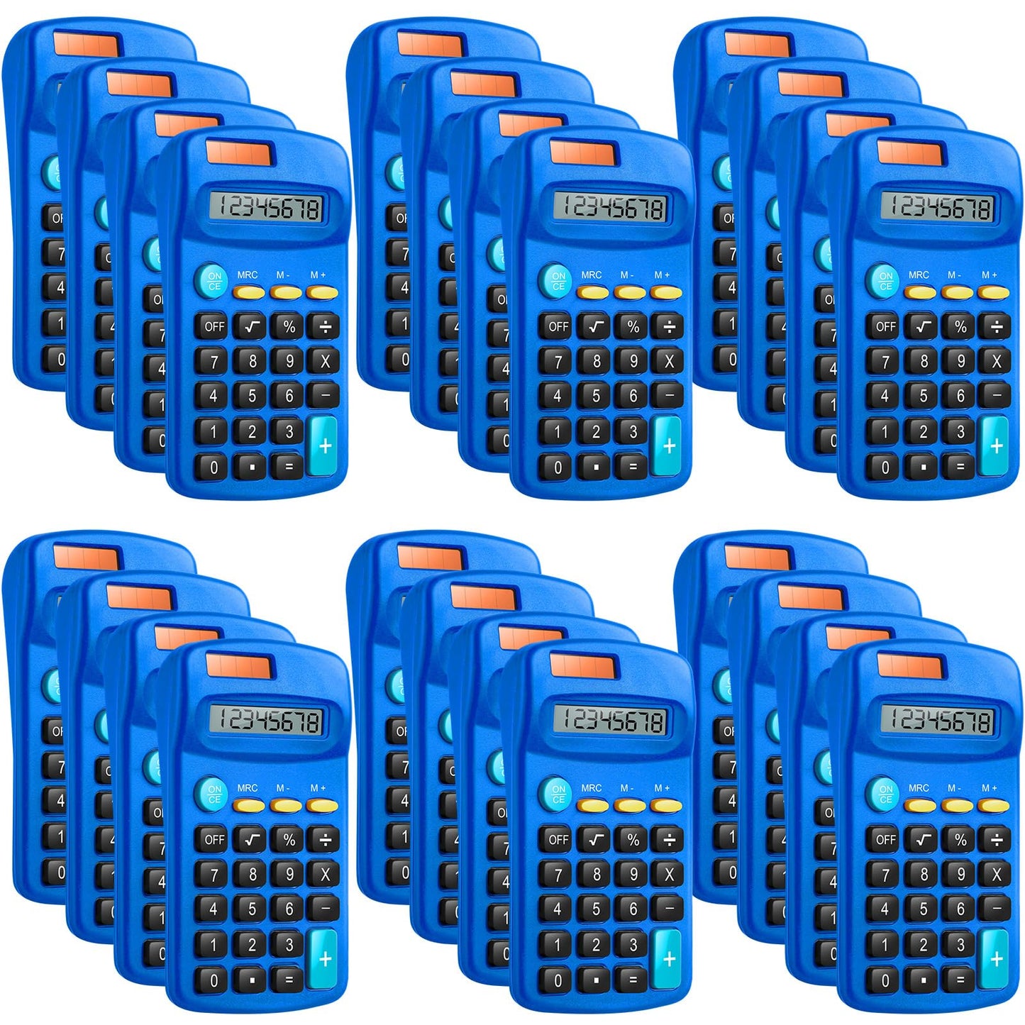 24 Packs Pocket Size Mini Blue Calculator Basic Calculators for Handheld Angled Students 8 Digit Display Solar Battery Dual Power Small Calculator for Students Kids Home Office