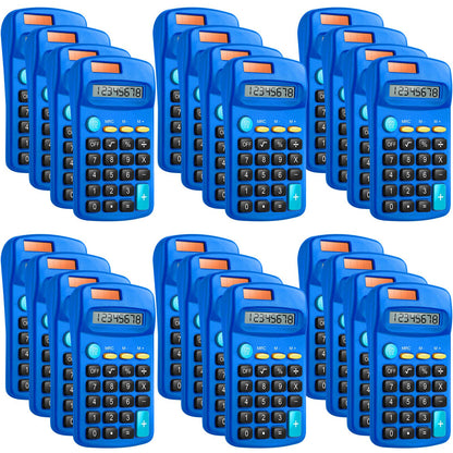 24 Packs Pocket Size Mini Blue Calculator Basic Calculators for Handheld Angled Students 8 Digit Display Solar Battery Dual Power Small Calculator for Students Kids Home Office