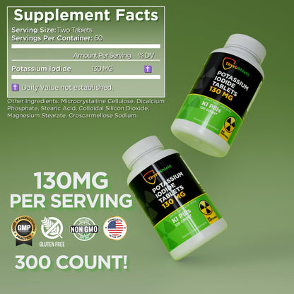 Potassium Iodide Tablets 130 mg | 300ct Iodine Tablets for Radiation Exposure - Potassium Iodine Pills - YODO Naciente - KI Pills - Made in USA - ThyroShield
