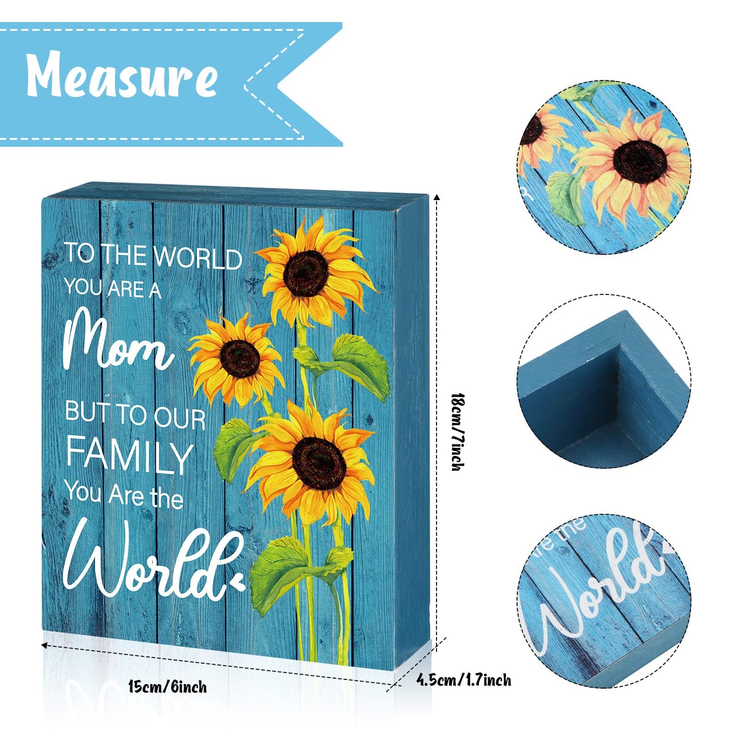Shellwei Christmas Mom Gift To The World You Are a Mom But to Our Family You Are The World Wood Plaque Sign Mother's Day Gifts Sunflower Wooden Mother Signs Xmas Gifts from Son Daughter