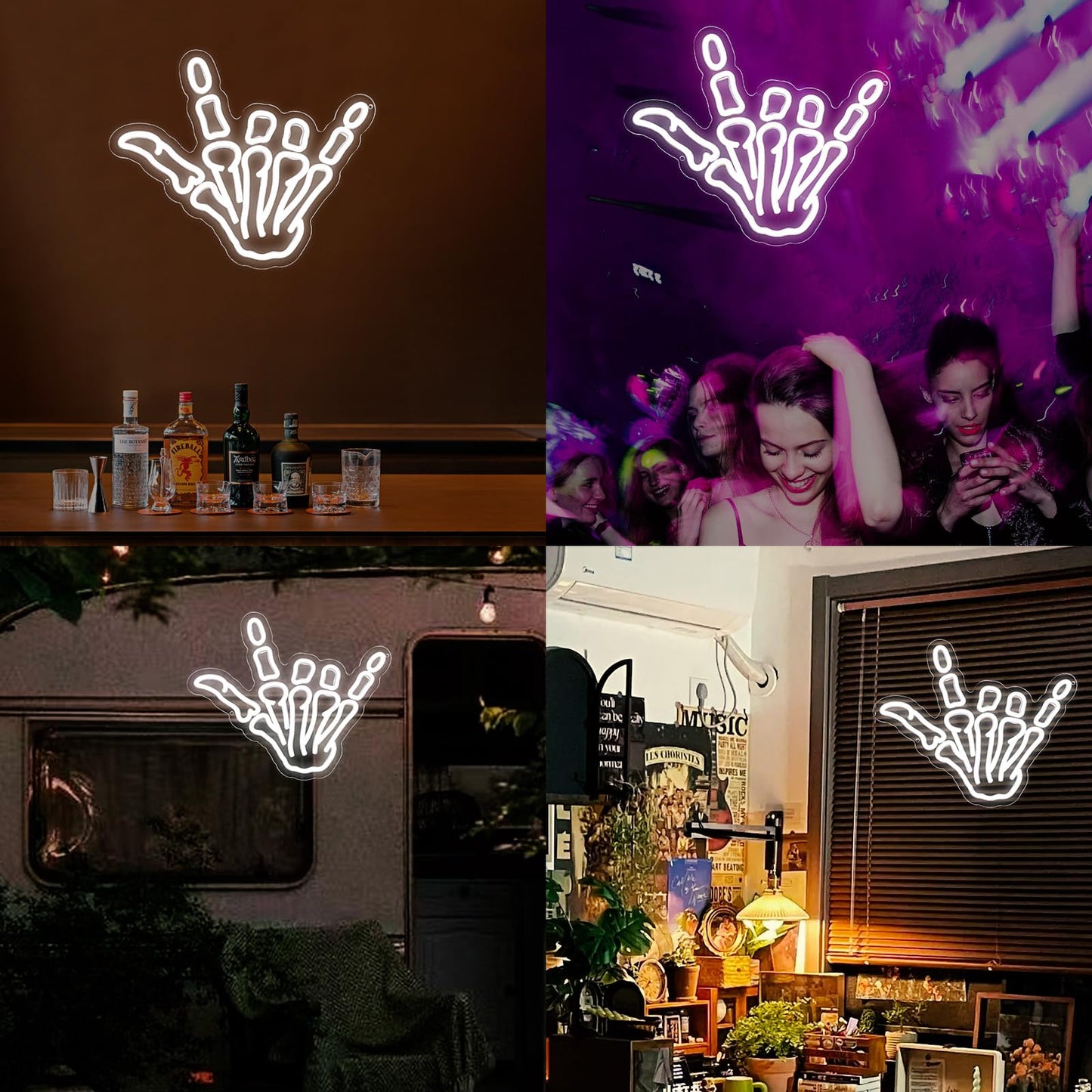 Hand Skull Neon Signs - USB Powered Dimmable Skeletons LED Neon Light for Home Wall Decor Man Cave Gaming Room Bar Pub Party Birthday Gifts
