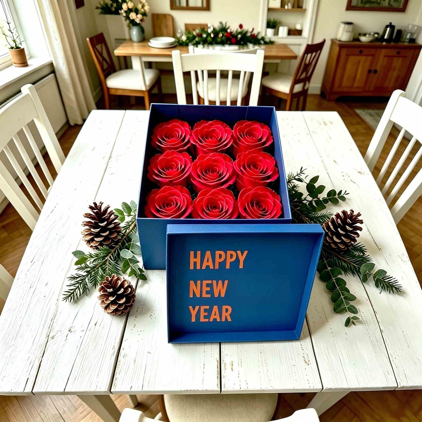 PACKGILO Gift Box 10x10x8 Inches，Blue Gift Box with Lid for Christmas，Anniversary，Birthday，Square Boxes with Crinkle Paper，Ribbon，Alphabet Stickers