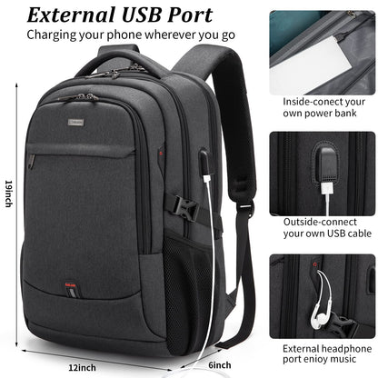 DUSLANG 17 Inch Laptop Backpack for Travel Water Resistant College Backpack for Men Women Laptop Bag with USB Charging Port Tablet Sleeve Bag, Black