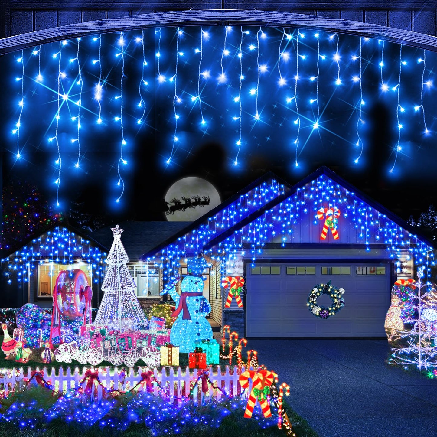 Heceltt Christmas Lights Outdoor, 49FT 480 LED Ice Lights for Outside, 90 Drops Ice String Lights with 8 Modes, Waterproof Timer & Memory for Outside Decor, Yard, Garden, Eaves, Patio, Party (Blue)