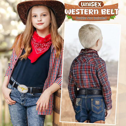 BELTROAD Western Belt Strap for Kids Boys Girls Toddler Genuine Black Leather Belt Cowgirl Cowboy Kids Western Belts for Jeans Gift