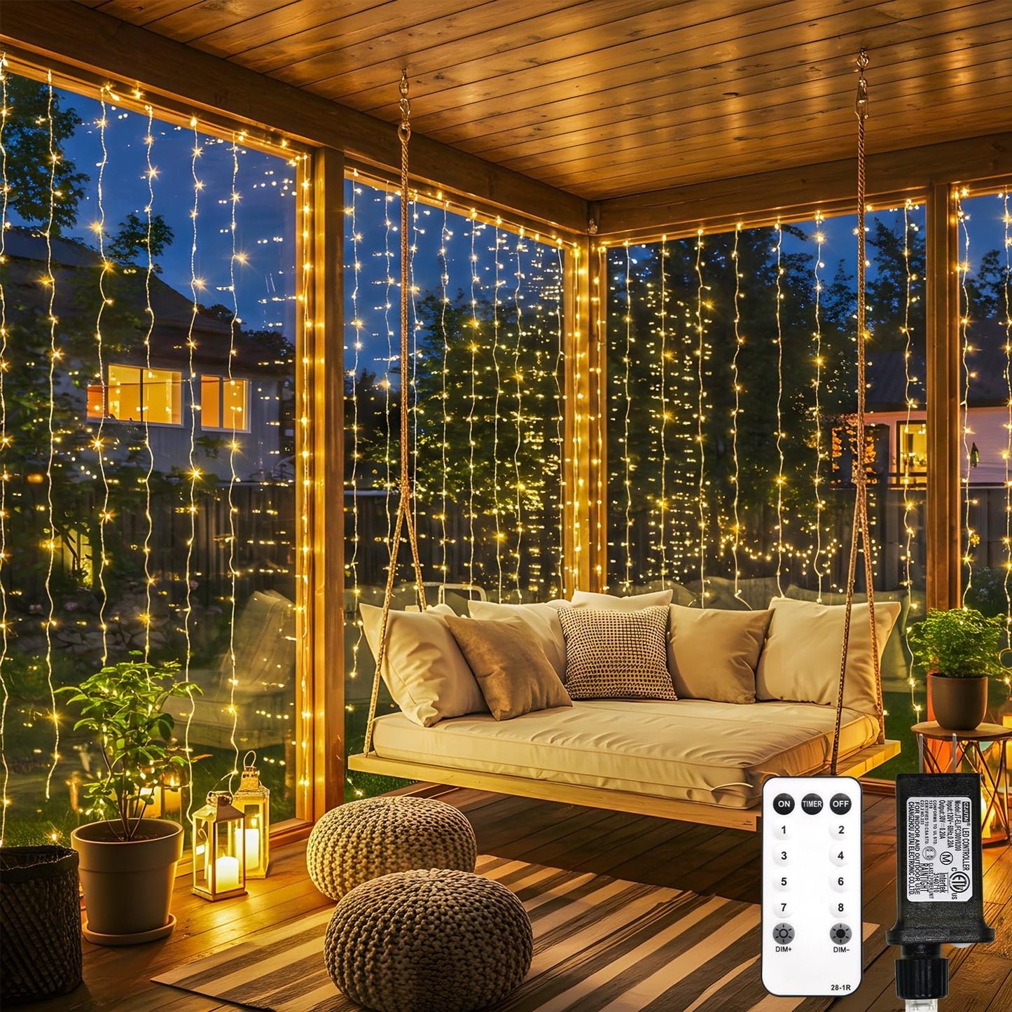 suddus 900 LED Christmas String Lights Outdoor, 9.8x29.5ft Curtain Lights Plug in with Remote,Wall Hanging Lights for Christmas,Dorm,Wall,Window,Wedding,Party,Birthday Decor,Warm White