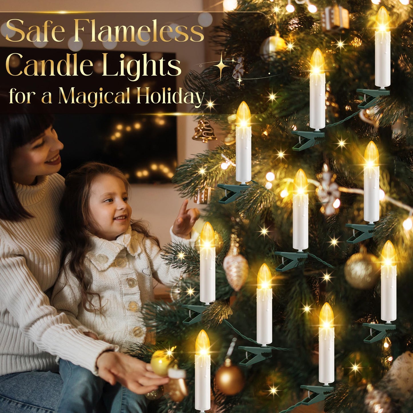 ElectricWise Christmas Tree Clip on Flameless LED Candle String Lights, White Candle with Clips & Remote Control & 8 Modes & Timer, Battery Operated, for Wedding & Holiday Decoration(10 Lights)