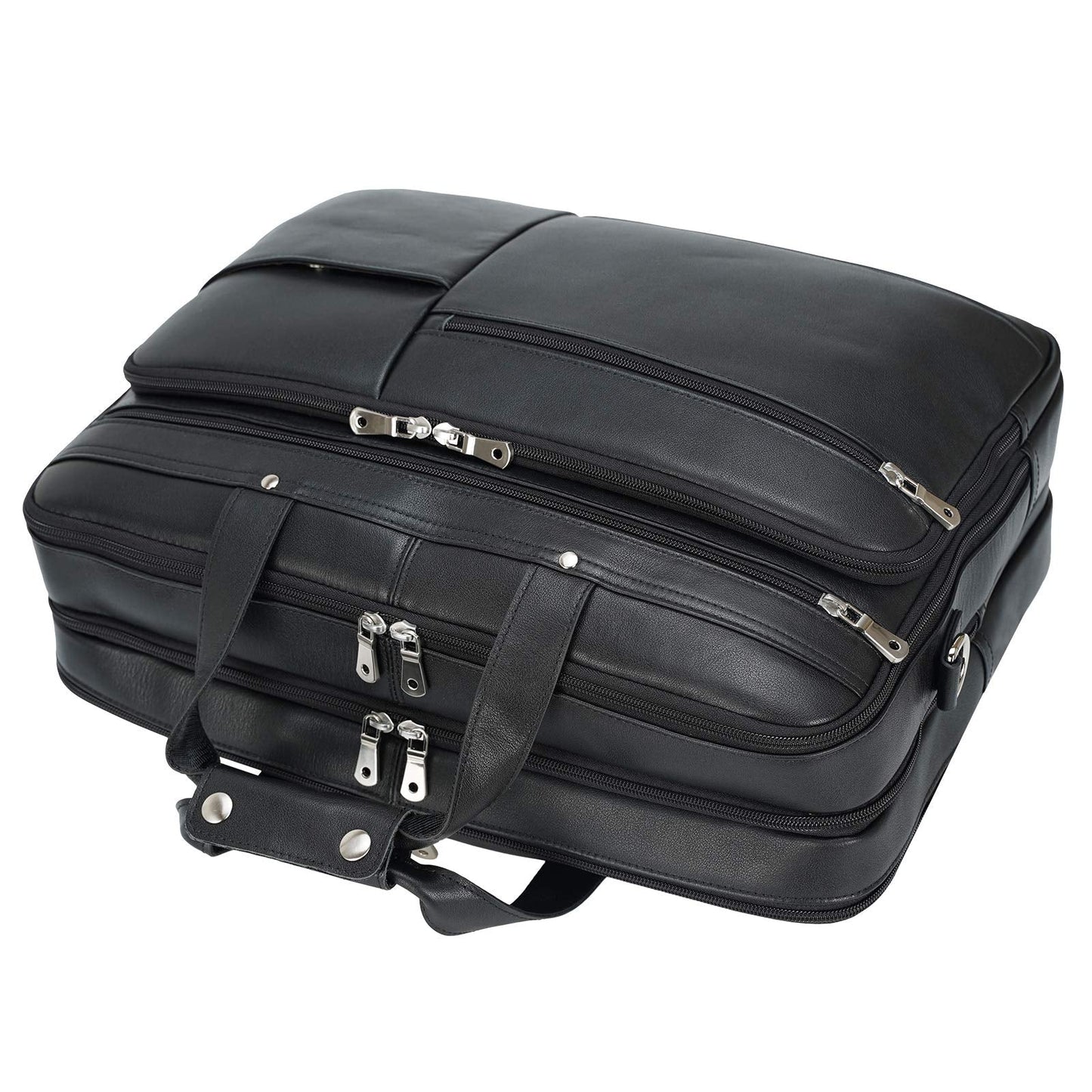 Polare X-Large 18" Napa Leather Briefcase For Men Business Travel Case Messenger Bag Fits 17.3" Laptop (Black)