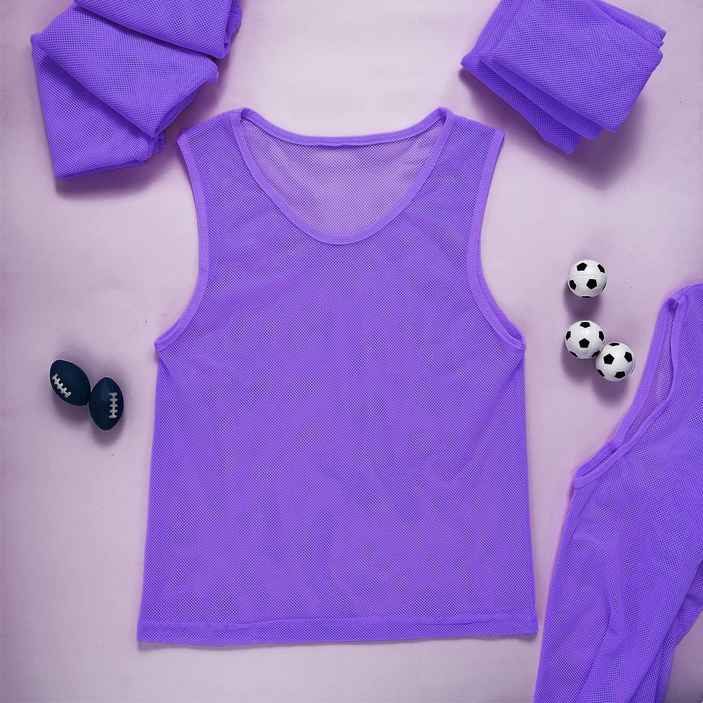 Sintege 12 Pcs Soccer Pinnies Pennies Jersey Scrimmage Vest Sports Practice Jersey Mesh Basketball Vest for Youth Adult Kids(Medium,Purple)