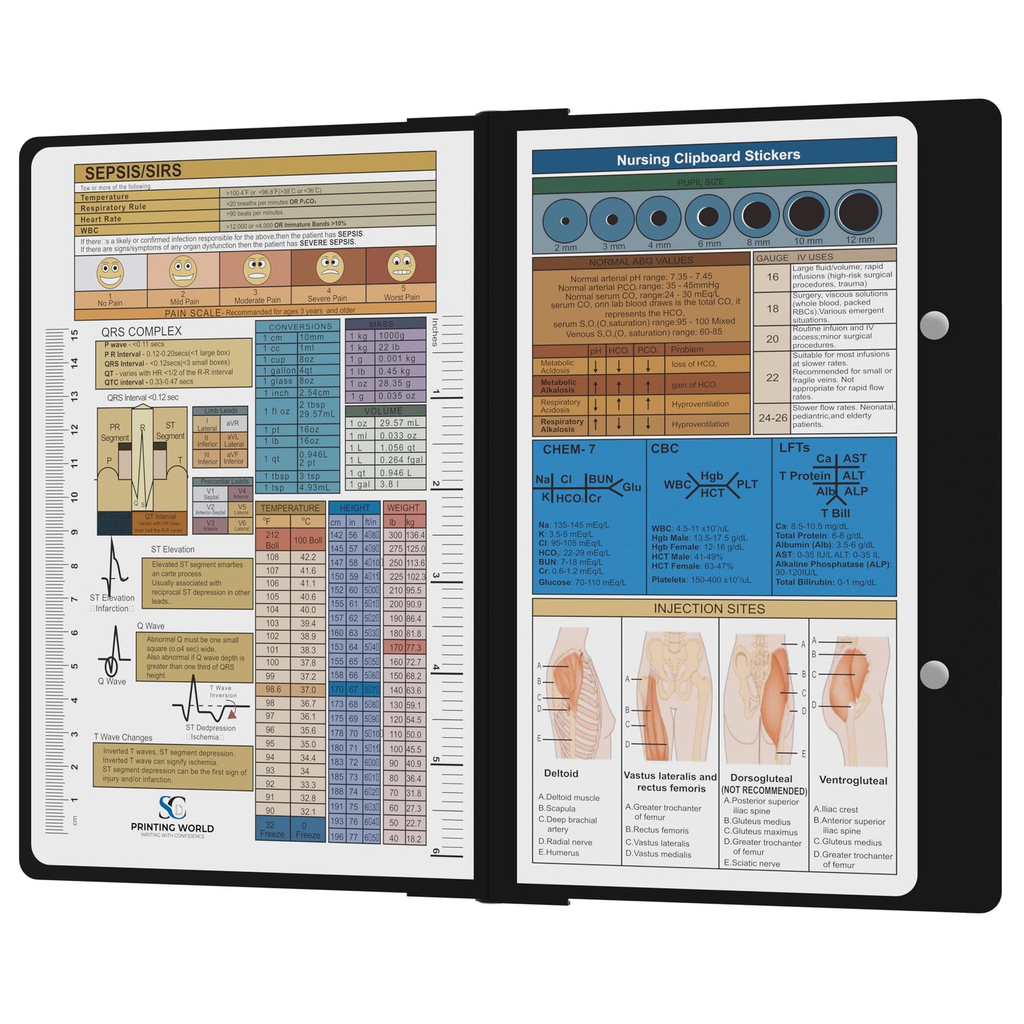 Nursing Clipboard with Nursing and Medical Edition Cheat Sheets Nursing School Essentials - Aluminum Foldable Nurse Clip Boards Essential Accessory for Efficient Patient Care (Black)
