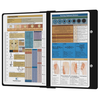 Nursing Clipboard with Nursing and Medical Edition Cheat Sheets Nursing School Essentials - Aluminum Foldable Nurse Clip Boards Essential Accessory for Efficient Patient Care (Black)