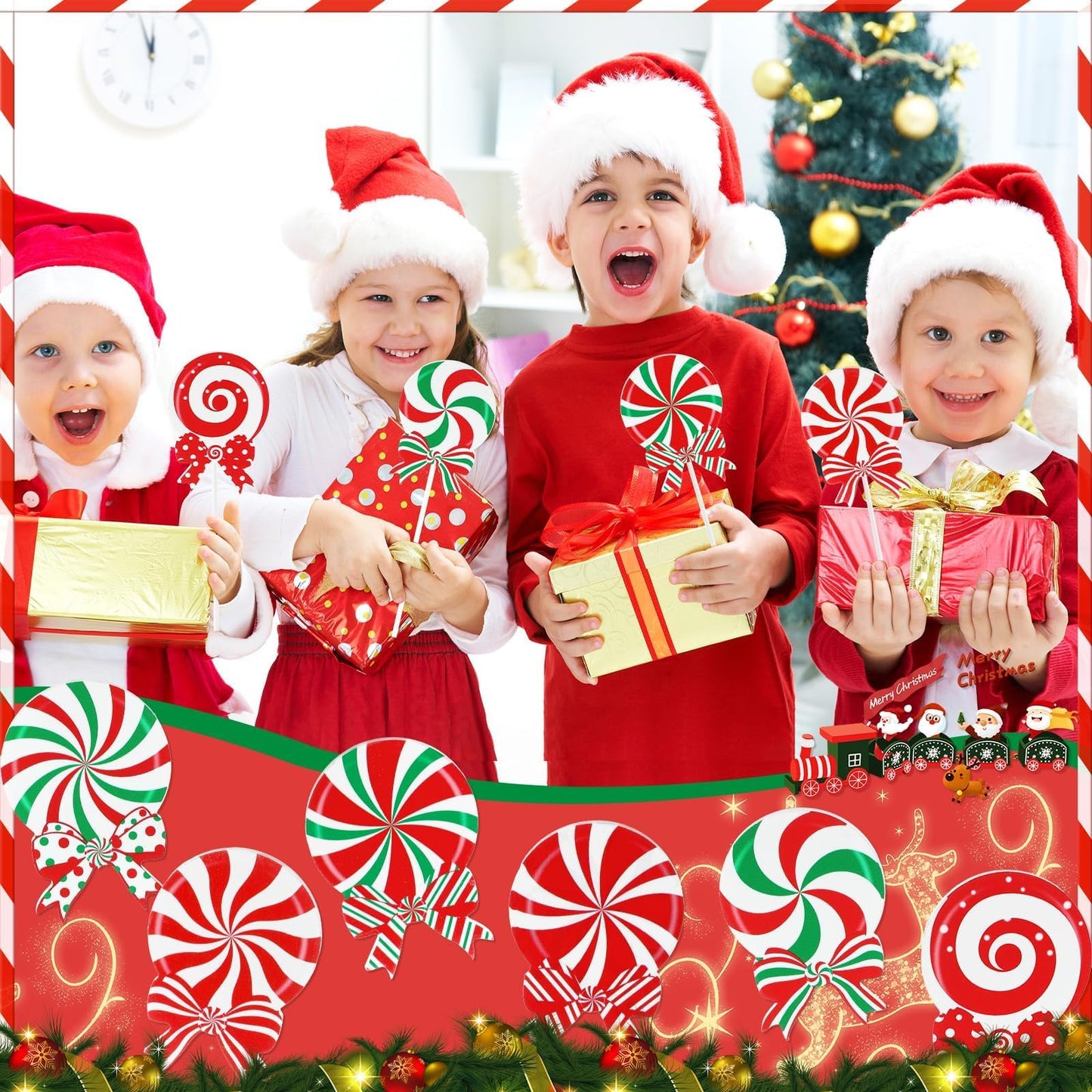 gisgfim 6Pcs Christmas Table Decorations Wood Candy Set Red Green White Wooden Sign Centerpiece Xmas Candy Tabletop Decor Gifts Christmas Tiered Tray Decor for Winter Holiday Party Home Tables