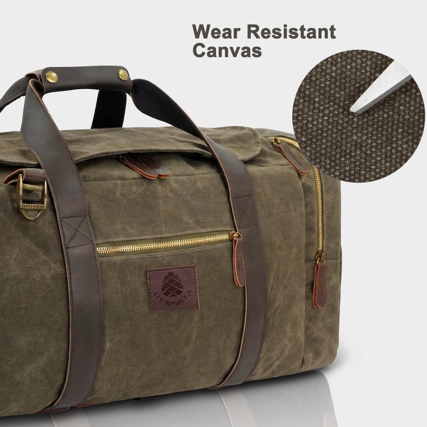 Densata Duffle Bag for Travel, 50L Waxed Canvas Duffle Bag Vintage Travel Bag Overnight Bag with Shoes Compartment Men (Vintage Grey, Large-50L)